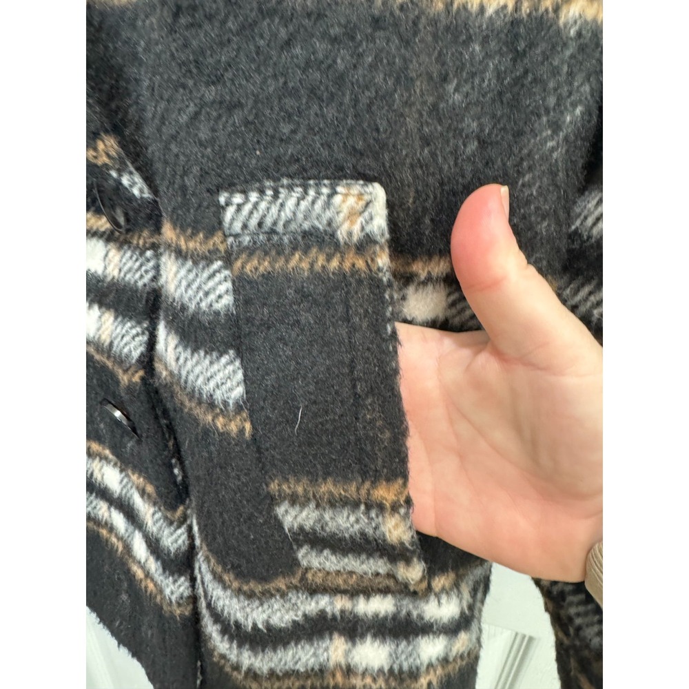 Halogen Barn Plaid Double Breasted Pea Coat Women's Medium Black Long Sleeve - Picture 2 of 8